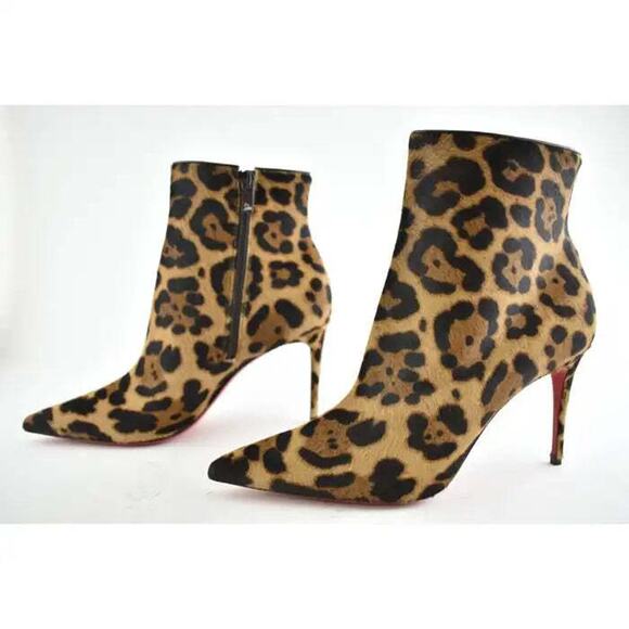 Christian Louboutin So Kate Booty 85 Black Brown Leopard Ankle Heel Bootie 36.5 - Picture 10 of 11